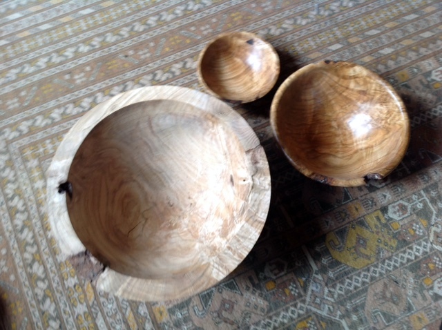 Three utilitarian bowls (in a series of four) made<br>from the same piece of wood.