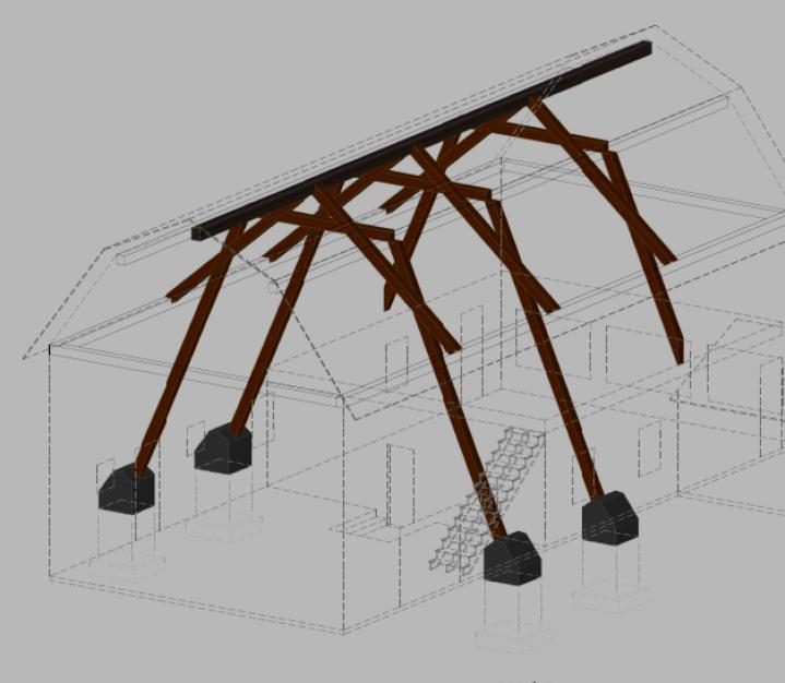 (Dessin du plan de CTD inc.) Des pilastres de béton extérieurs serviront de base pour les nouvelles arches de bois lamellé-collé.